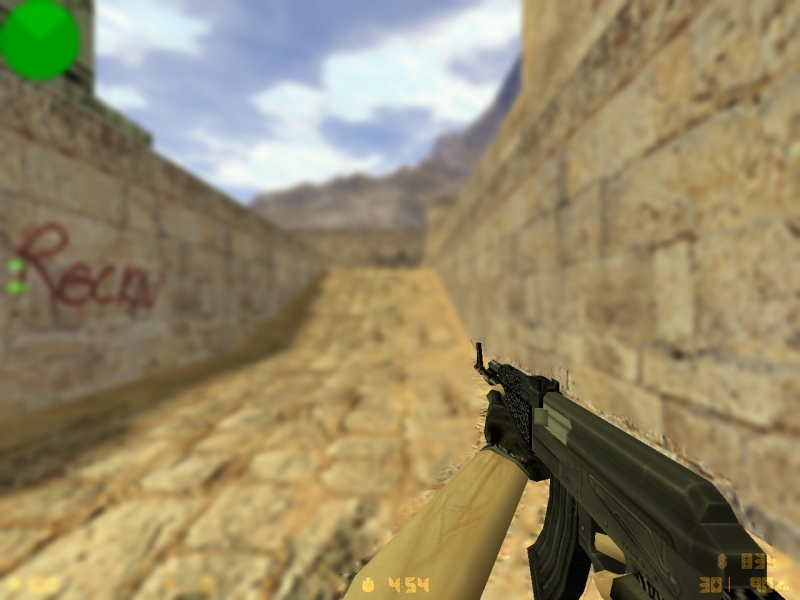 Valve AK-47, darkened +rough polymer handles.